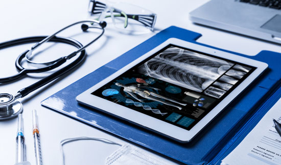 X-Rays, stethoscope and laptop